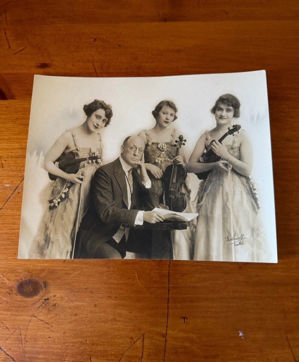 Vintage Black White Musicians Photograph Accordion Guitar Music Group Portrait
